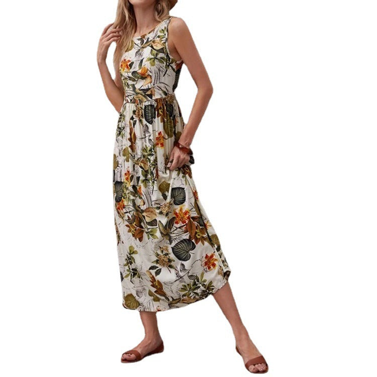 2024 Summer Vacation Style Skirt Women's Fashion Printed Sleeveless Dress