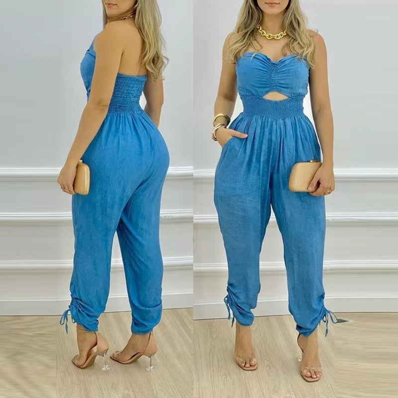 European And American Women's Tube Top Denim Jumpsuit Sleeveless Strapless Outfits
