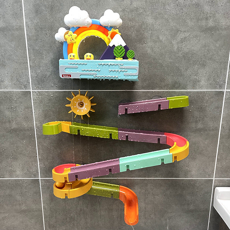 DIY Baby Bath Toys Wall Suction Cup Marble Race Run Track Bathroom Bathtub Kids Play Water Games Toy Set