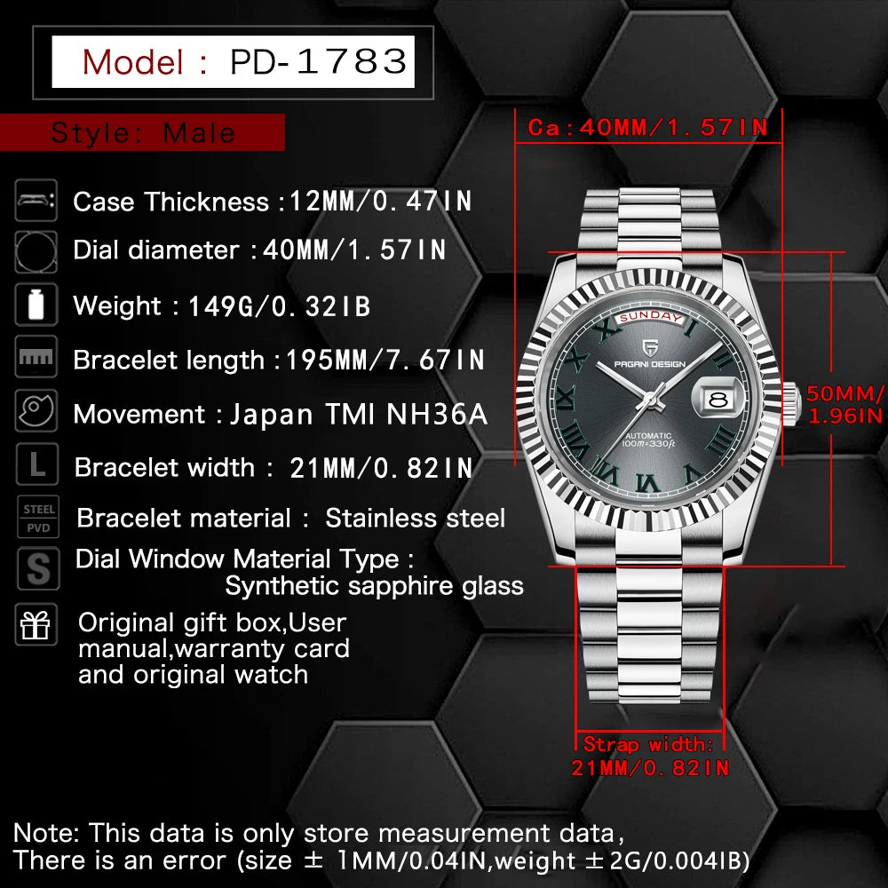 PAGANI DESIGN 2024 New DD40 NH36A Men's Watches Luxury Automatic Mechanical Watch For Men AR Sapphire Glass Date Wrist watch Men