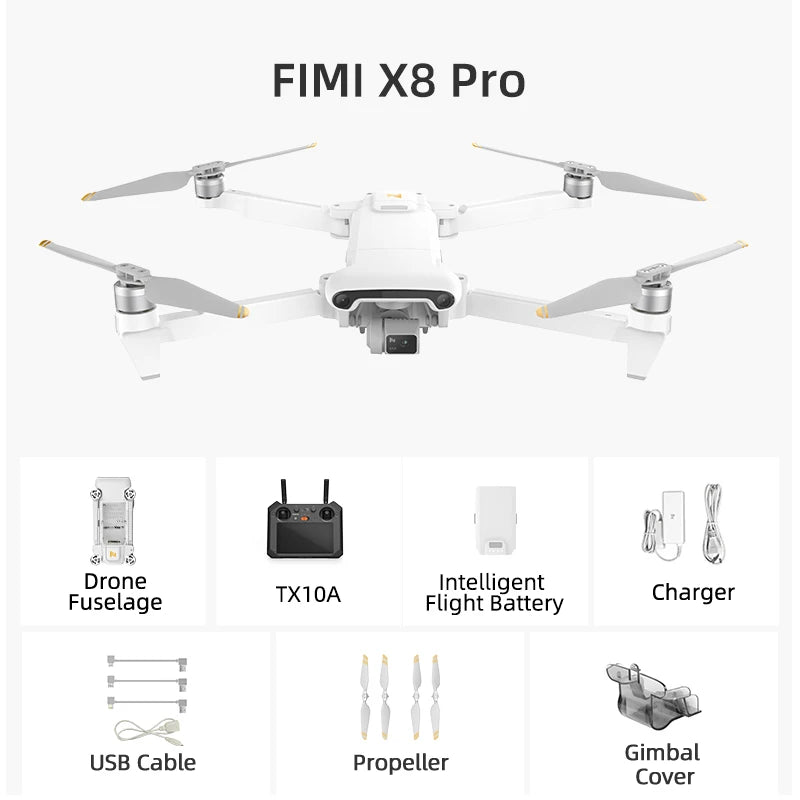 FIMI X8 Pro Drone 4K professional 3-axis Gimbal camera 1/1.3"CMOS Sensor Obstacle Sensing 15KM range GPS X8pro2023 FIMI RC Store