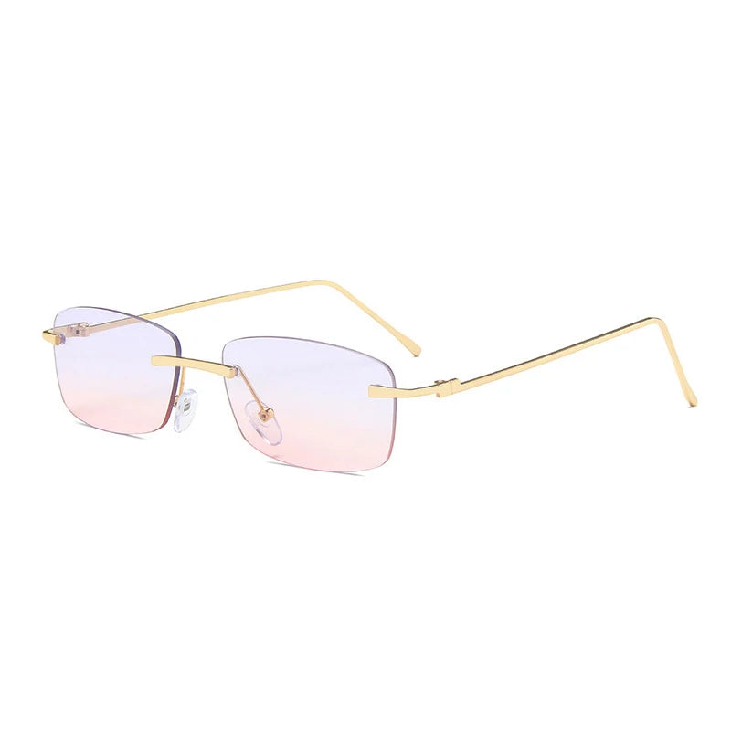 SO&EI Fashion Small Rectangle Rimless Sunglasses Women Vintage Clear Ocean Lens Eyewear Men Gradient Sun Glasses Shades UV400