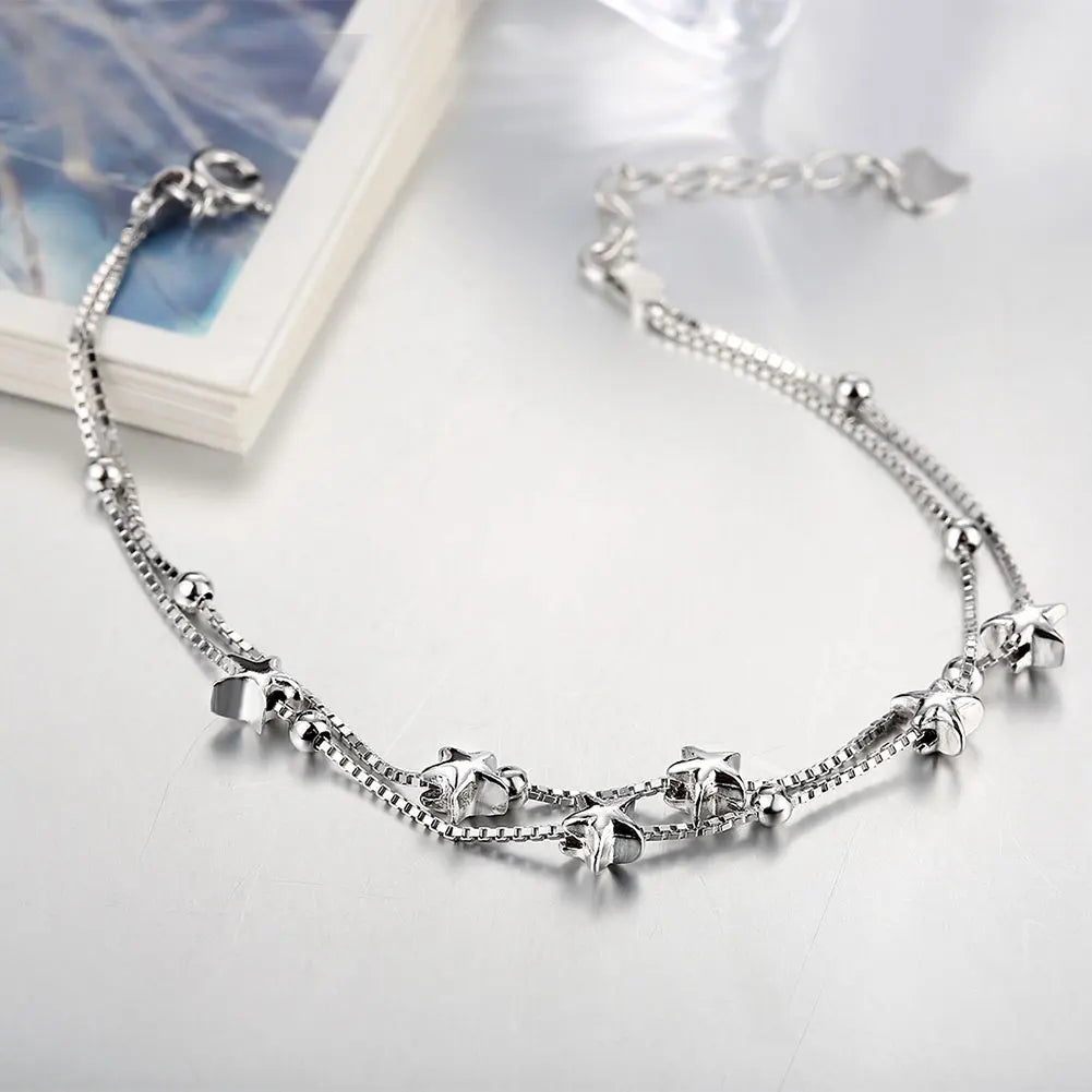LEKANI Real 925 Sterling Silver Romantic Star Bracelet Gift For Female Elegant Fine Jewerely For Woman Free Shipping