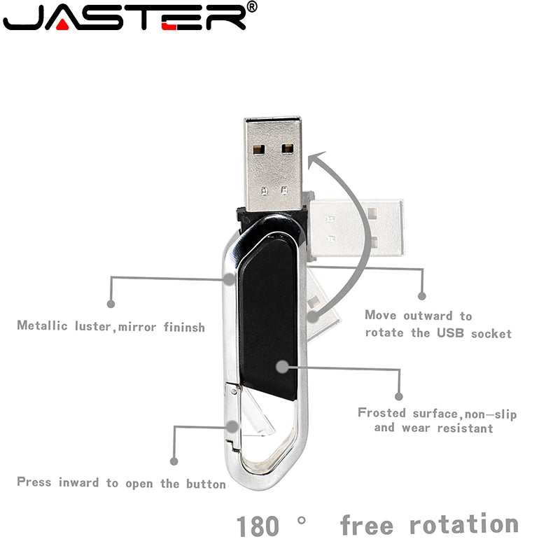 JASTER Fashion Hanging buckle USB Flash Drive Black Pen drive Custom logo Pendrive gift Leather Memory stick 8GB 16GB 32GB 64GB