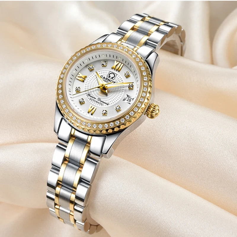 CARNIVAL Women Mechanical Watch Luxury Stainless Steel Bracelet Elegant Ladies Diamond Automatic Watch Relogio Feminino 8629