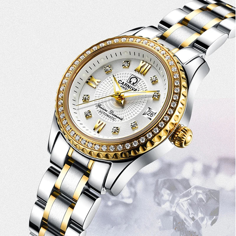 CARNIVAL Women Mechanical Watch Luxury Stainless Steel Bracelet Elegant Ladies Diamond Automatic Watch Relogio Feminino 8629