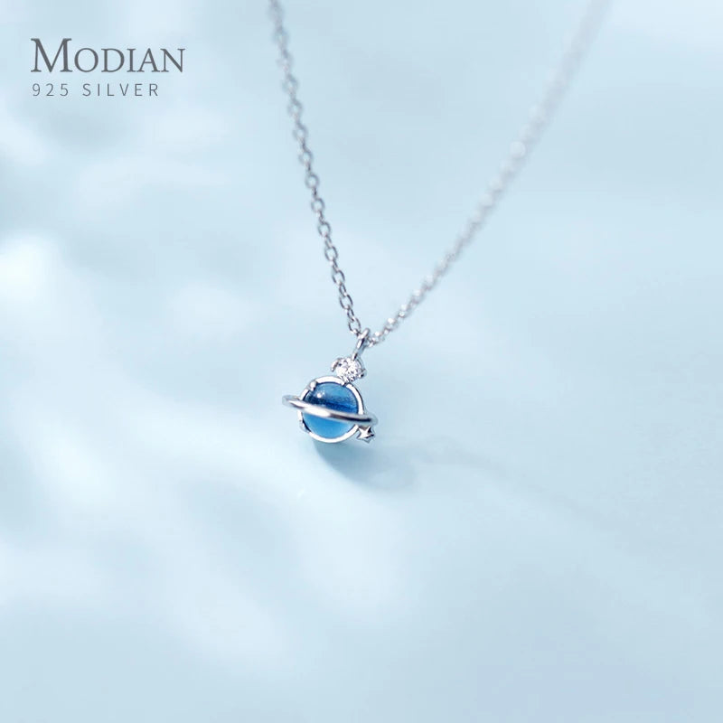 Modian Gradient Color Crystal Luxury 925 Sterling Silver Planet Pendant for Women Link Chain Necklace Fine Jewerly 2020 Design
