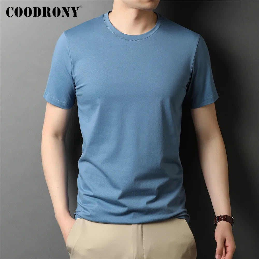 COODRONY Brand High Quality Summer Cool Cotton Tee Top Classic Pure Color Casual O-Neck Short Sleeve T Shirt Men Clothing C5202S