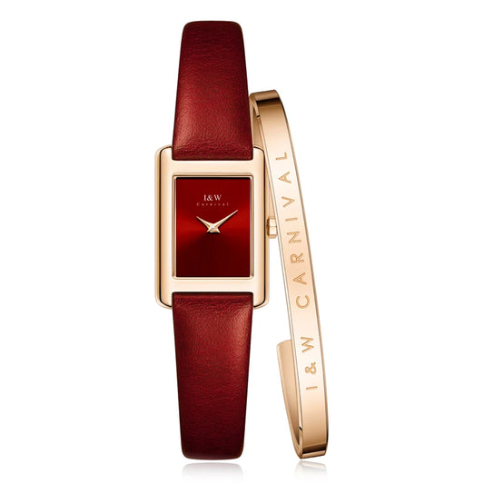 Luxury Gold Watches for Women I&W Fashion Quartz Wrist Watch Sapphire Leather Band Square Dial Women Watches Made in Switzerland