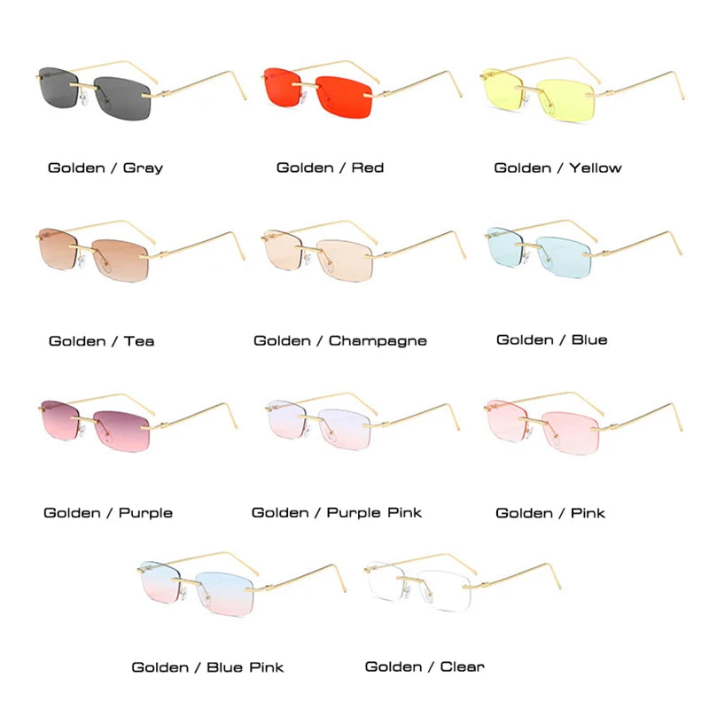 SO&EI Fashion Small Rectangle Rimless Sunglasses Women Vintage Clear Ocean Lens Eyewear Men Gradient Sun Glasses Shades UV400