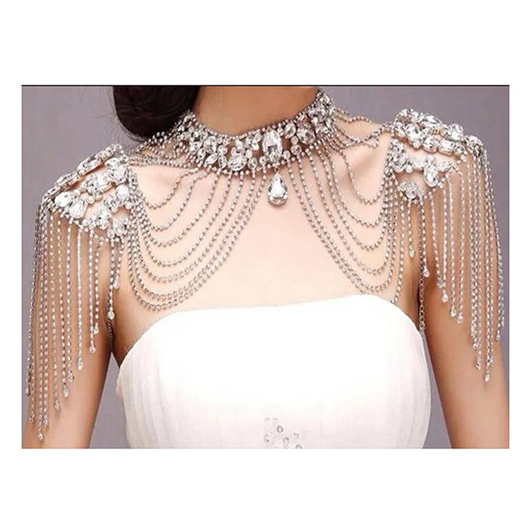 Bridal Chain Tassel Shoulder Strap Bride Water Drop Jewelry Crystal Accessories Jewellery Wedding Necklace Jewerly Sets
