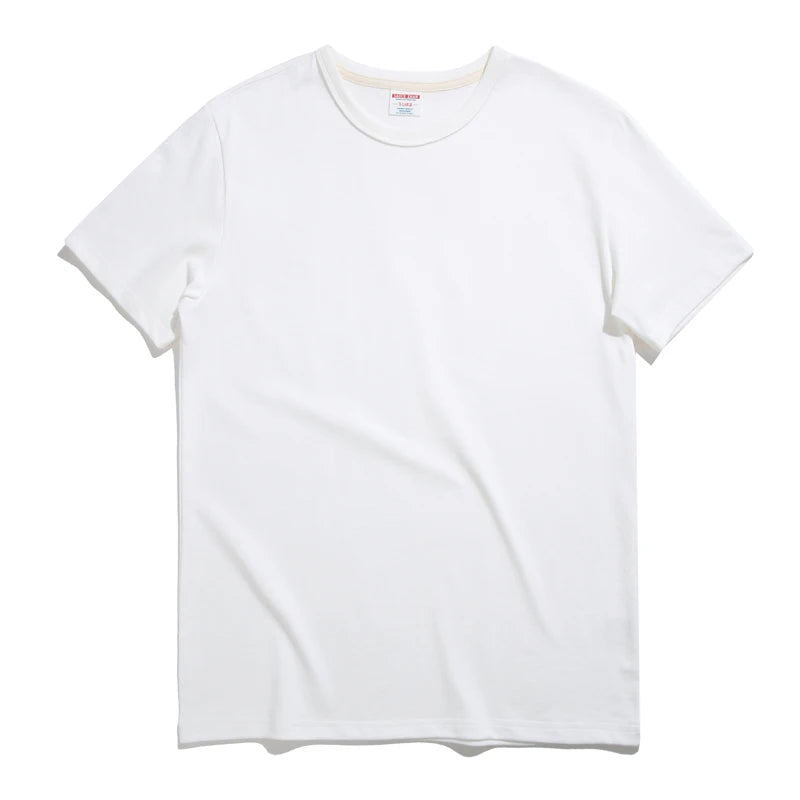 Saucezhan Thick T-shirt Prevent Deformation T-shirt  Men T Shirt Double-woven fabric White T-shirt Cotton Anti-shrinkage 340g
