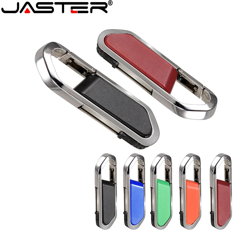 JASTER Fashion Hanging buckle USB Flash Drive Black Pen drive Custom logo Pendrive gift Leather Memory stick 8GB 16GB 32GB 64GB