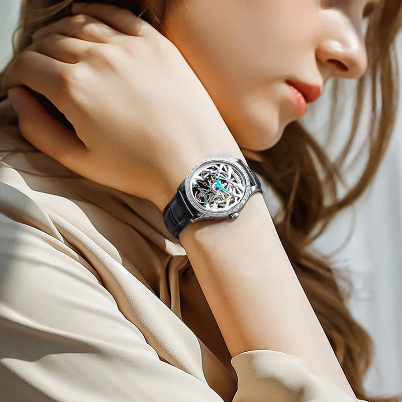 AGELOCER Original Schwarzwald Watch Women's Business Luxury Watch Skeleton Automatic Mechanical Watch Birthday Gift for Women