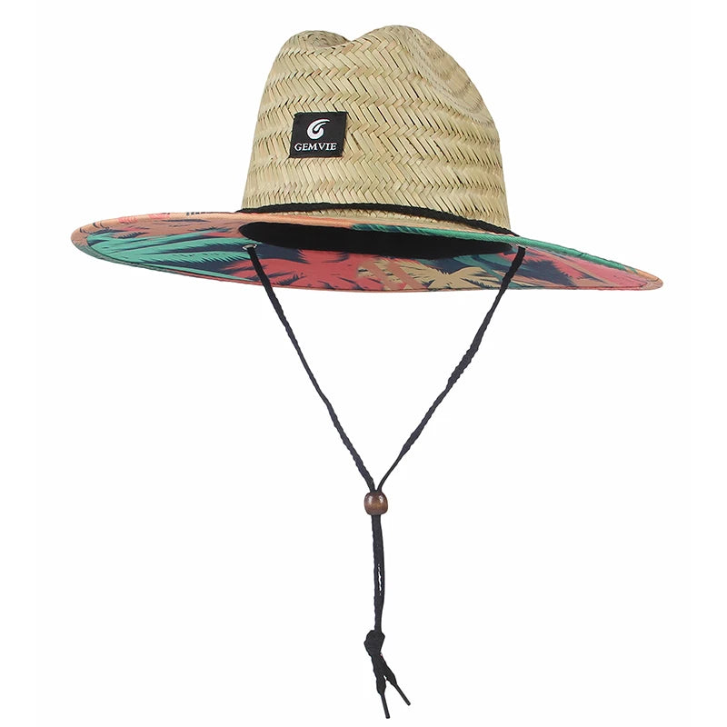 Fashion Lifeguard Hat Straw Weave Lady Summer Beach Sun Hat Outdoor Printing Wide Brim Panama Hat Size 57-60CM