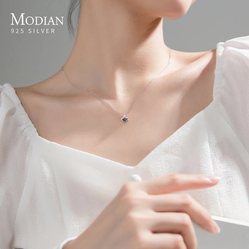 Modian Gradient Color Crystal Luxury 925 Sterling Silver Planet Pendant for Women Link Chain Necklace Fine Jewerly 2020 Design