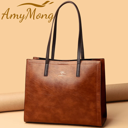 3 Layers Vintage Genuine Leather Big Casual Tote Women Bags High Quality Female Handbags Purses Shoulder Shopping Sac Hand Bag
