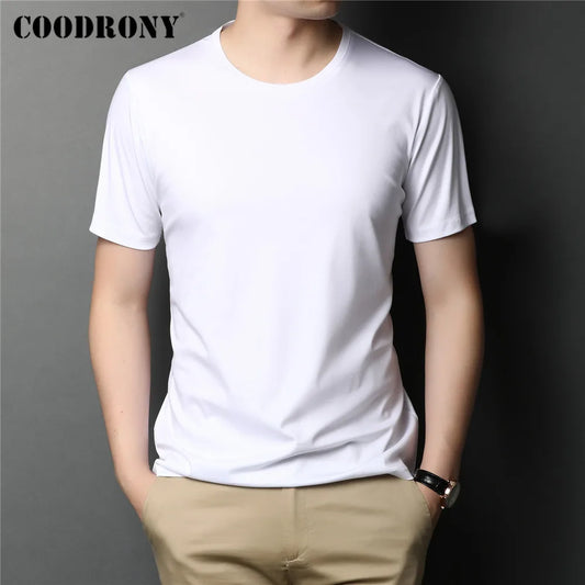 COODRONY Brand High Quality Summer Cool Cotton Tee Top Classic Pure Color Casual O-Neck Short Sleeve T Shirt Men Clothing C5202S