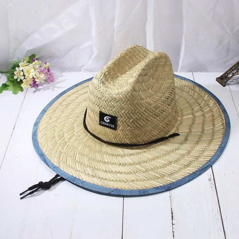 Fashion Lifeguard Hat Straw Weave Lady Summer Beach Sun Hat Outdoor Printing Wide Brim Panama Hat Size 57-60CM