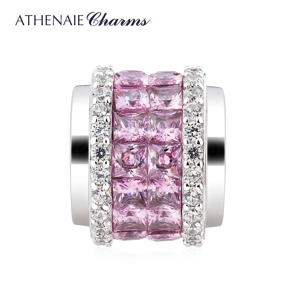 ATHENAIE 925 Sterling Silver Shine Pink Zircon Eternal Charms Beads Fit Bracelet DIY Jewerly Birthday Gift for Women