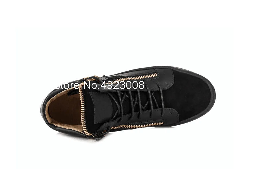 Black Mens Sneakers Shoes Lace Up Men Trainers Shoes Gold Zipper Sports Shoes For Male Breathable Casual Shoes Waterproof Flats