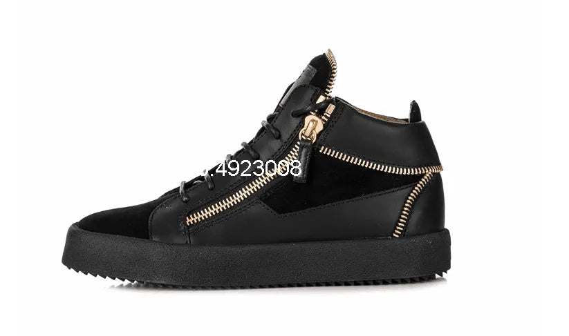 Black Mens Sneakers Shoes Lace Up Men Trainers Shoes Gold Zipper Sports Shoes For Male Breathable Casual Shoes Waterproof Flats