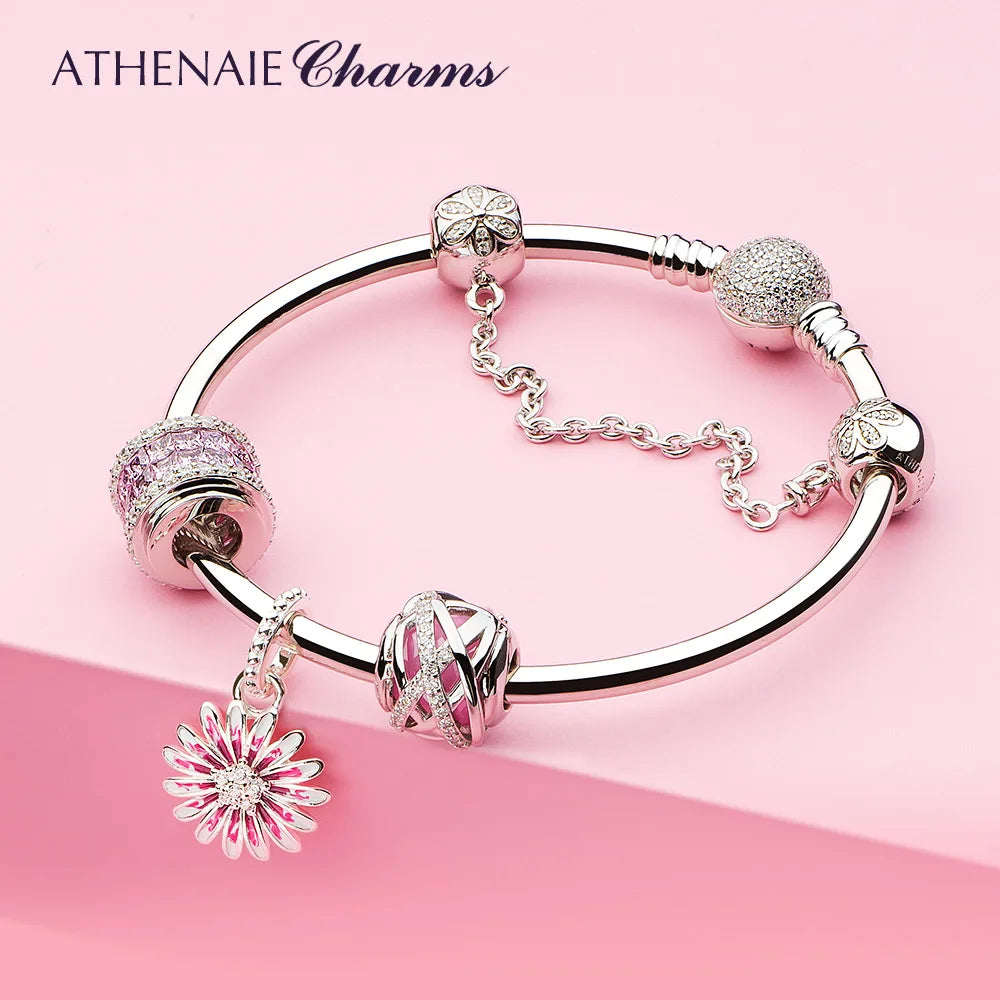 ATHENAIE 925 Sterling Silver Shine Pink Zircon Eternal Charms Beads Fit Bracelet DIY Jewerly Birthday Gift for Women