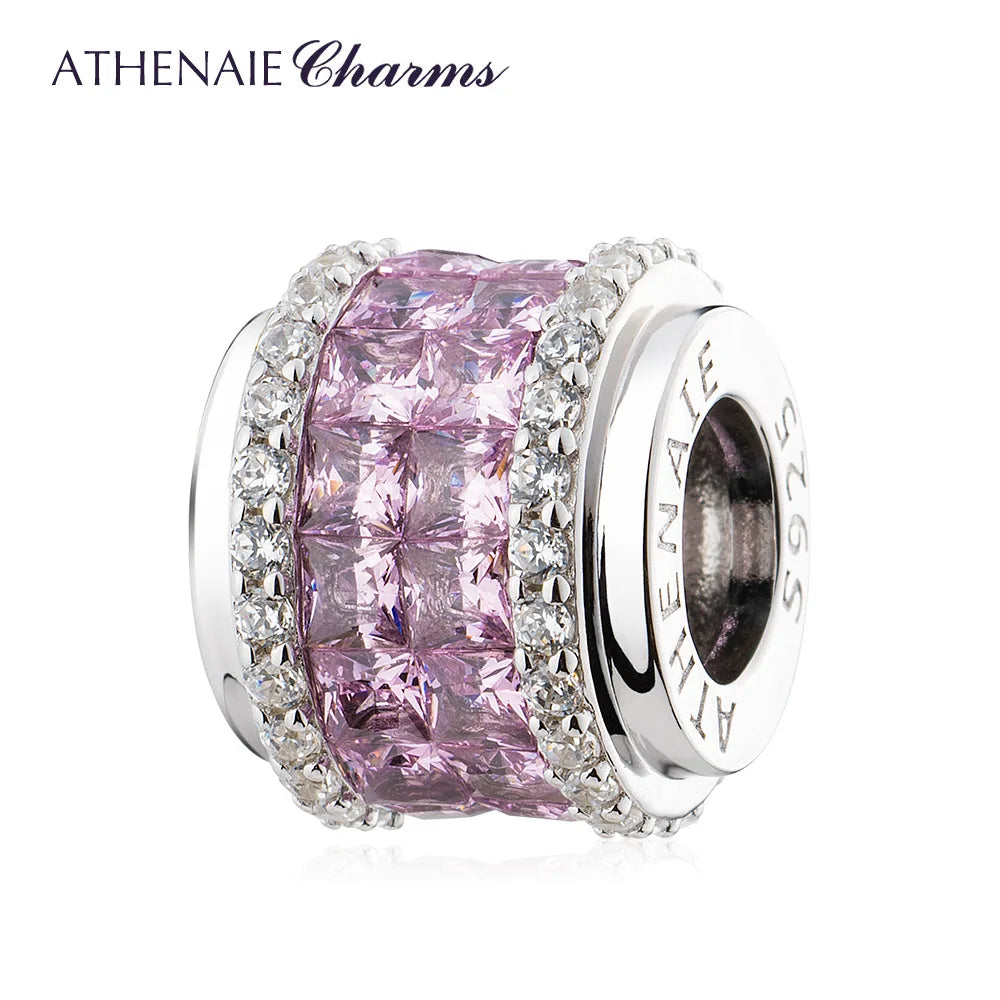 ATHENAIE 925 Sterling Silver Shine Pink Zircon Eternal Charms Beads Fit Bracelet DIY Jewerly Birthday Gift for Women