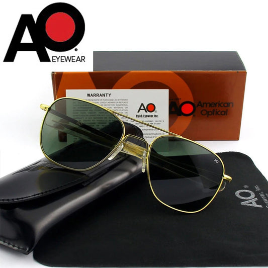 Top Quality American Army Military Pilot AO Sun Glasses Glass Lens Men Brand Designer Driving Sunglasses Male OP55 OP57