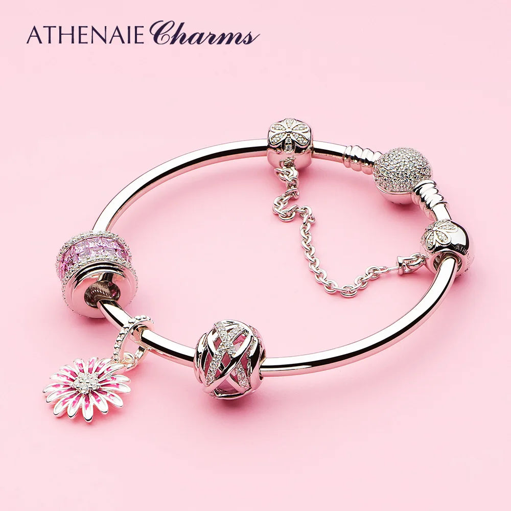 ATHENAIE 925 Sterling Silver Shine Pink Zircon Eternal Charms Beads Fit Bracelet DIY Jewerly Birthday Gift for Women