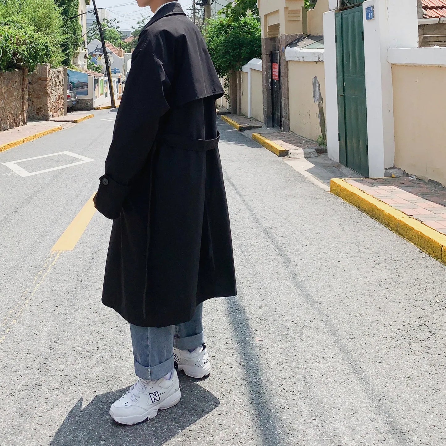 Korean style Spring Trench Coat Male Streetwear Windbreaker Trenchcoat Men Solid Business Casual Loose Long Overcoat