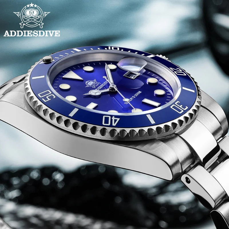 ADDIESDIVE Fashion Watch Stainless Steel Diver Watch 200M C3 Super Luminous Sport Luxury Watch reloj hombre Quartz Men Watch