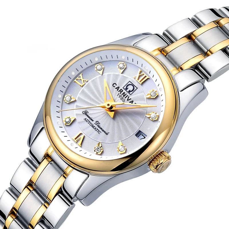 Relogio Feminino Luxury Brand CARNIVAL New Automtaic Mechanical Watches for Women Sapphire Calendar Waterproof Ladies Wristwatch