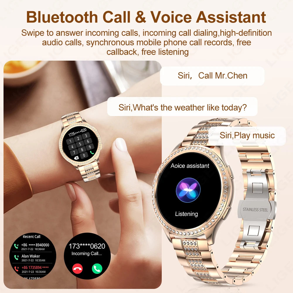 LIGE New Fashion Bluetooth Call Smart Watch Women Physiologic Function Sports Bracelet Waterproof Custom Dial Smartwatch Ladies