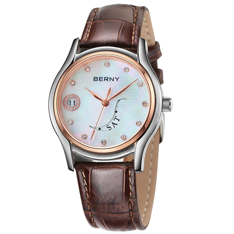 Luxury Elegant Women Watches Quartz Waterproof Wristwatches Calendar Clock Vintage Brown Leather   Ladies Wristwatches
