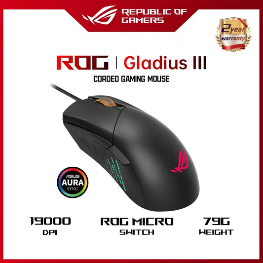 Asus Rog Gladium Iii High-Performance Wired Gaming 26000 Dpi Ultra Light Ergonomic Optical Rgb Gaming Mouse Laptop Accessories