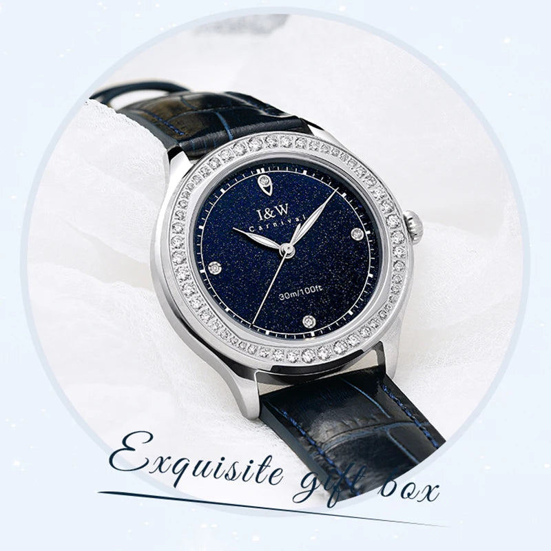 Montre Femme Luxury Brand IW Diamond Watches for Women Waterproof Quartz Women Watch Sapphire Luminous Leather Band Ladies Watch