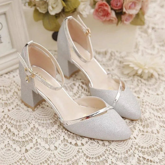 Fashion Spring and Summer Black High-heeled Shoes Women's High-quality Silver Wedding High-heeled Shoes Women's Gold Party Pump