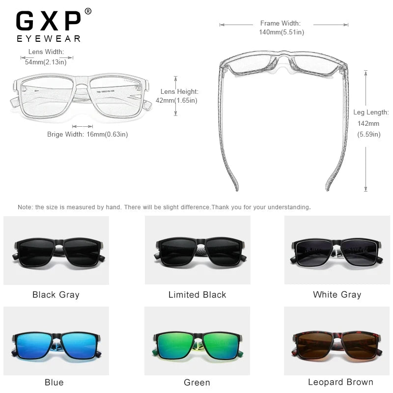 GXP Brand Square Retro Polarized UV400 Sunglasses For Men Carbon Fiber Pattern Design Outdoor Women Zebra-stripe Frame Eyewear