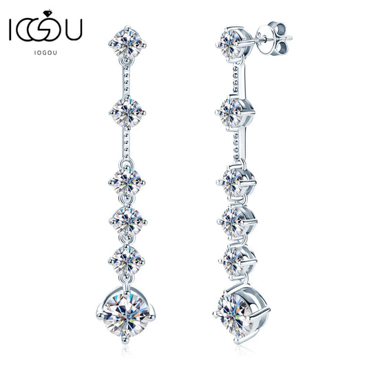 IOGOU Moissanite Diamond Long Drop Earrings for Girls Round  8mm Moissanite With 5mm Zircon Real 925 Silver 2023 Trend  Jewerly