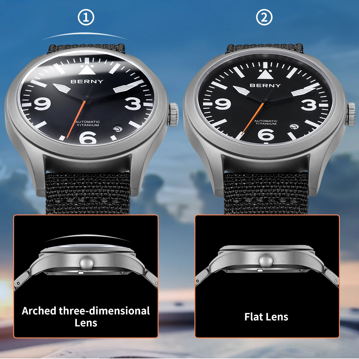 BERNY Pilot Titanium Automatic Watch for Men Sapphire AR Coated 10Bar Supper Luminous Men Wristwatch Sports Aviation Men Watches