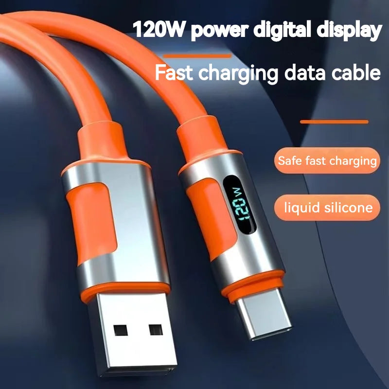 Usb C Data Cable 120W Super Fast Charging Digital Display Type C Flash Charging for Iphone 15 Pro Max Xiaomi Samsung 1M 1.5M 2M