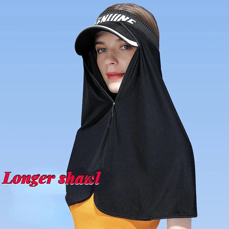 New Shawl Sunscreen Women Big Brim No Roof Sun Hat UPF 1000+ with Neck Cover Full Neck Protection UV Protection Beach Bucket Hat