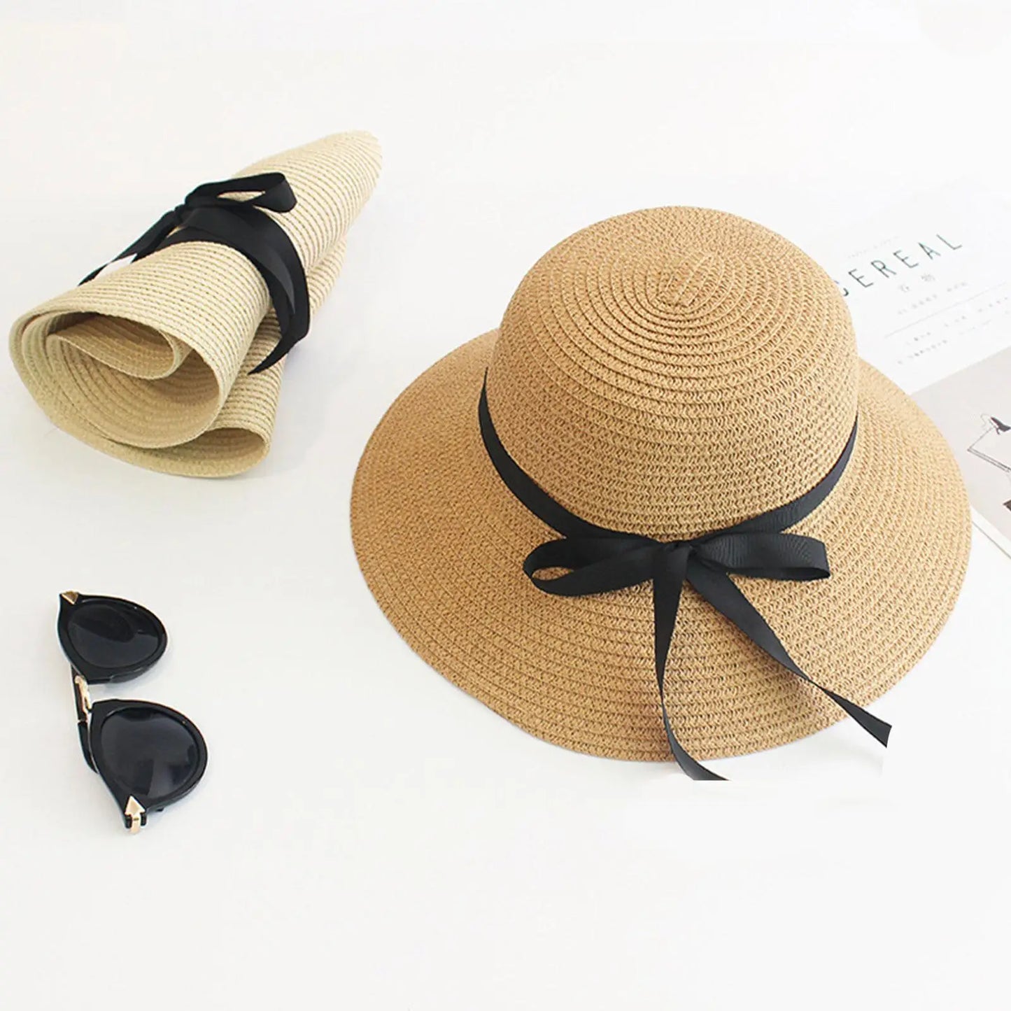 Summer Hats For Women Sun Hat Beach Ladies Fashion Flat Bowknot Panama Lady Casual Sun Hats For Women Straw Hat