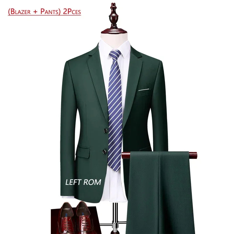14 Color M-6XL ( Jacket + Vest+Pants ) High-end Brand Formal Business Mens Suit Three-piece Groom Wedding Dress Solid Color Suit