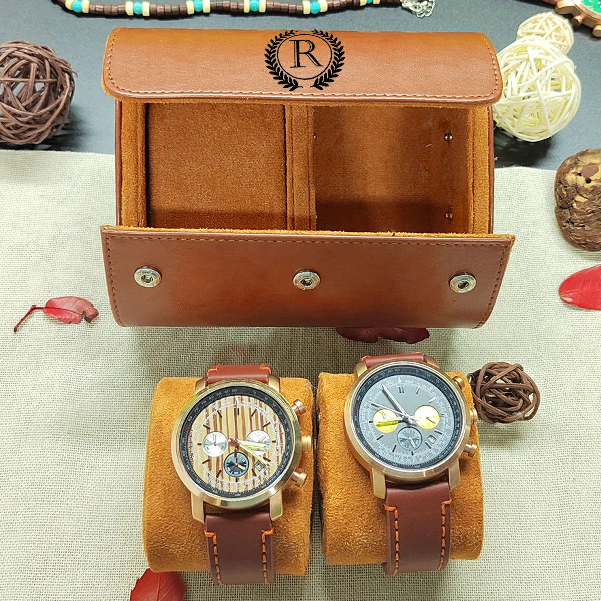1/2/3-Slot Watch Roll Travel Case Personalized Watch Case Custom Leather Watch Box for Him Engraved Travel Watch Box Men's Gfits