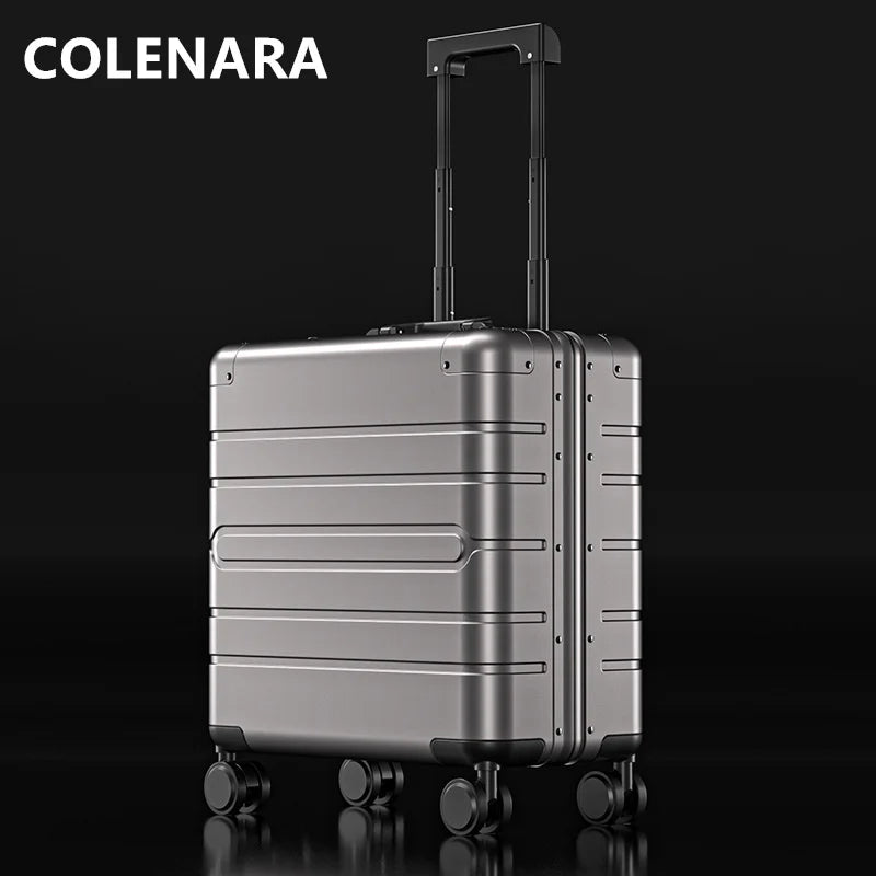 COLENARA Cabin Luggage All Aluminum Magnesium Alloy Trolley Case 18 Inches Small Boarding Box Password Box Rolling Suitcase