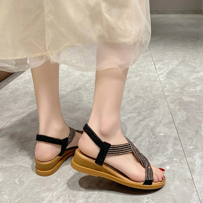 2024 Summer New Designer Platform Sandals Women Fashion Casual Roman Shoes Female Solid Color Crystal Sandalias Mujer