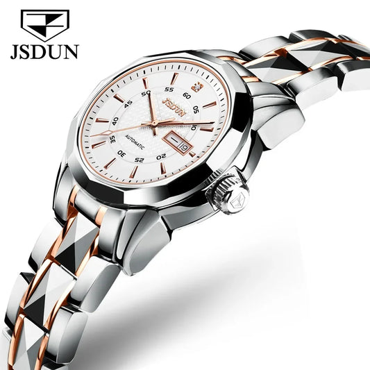 JSDUN 8014 Waterproof Business Watch For Women Japan Automatic Mechanical Stainless Steel Strap Women Wristwatches Calendar
