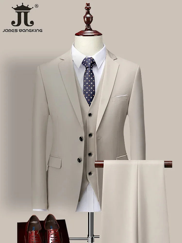 14 Color M-6XL ( Jacket + Vest+Pants ) High-end Brand Formal Business Mens Suit Three-piece Groom Wedding Dress Solid Color Suit